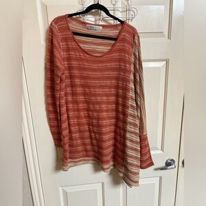 Free People Burnt Orange Boho Asymmetrical Light Weight Cotton Blend Sweater